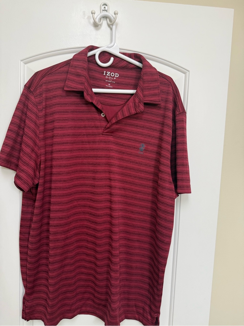 Izod Men's Maroon Striped Golf Polo